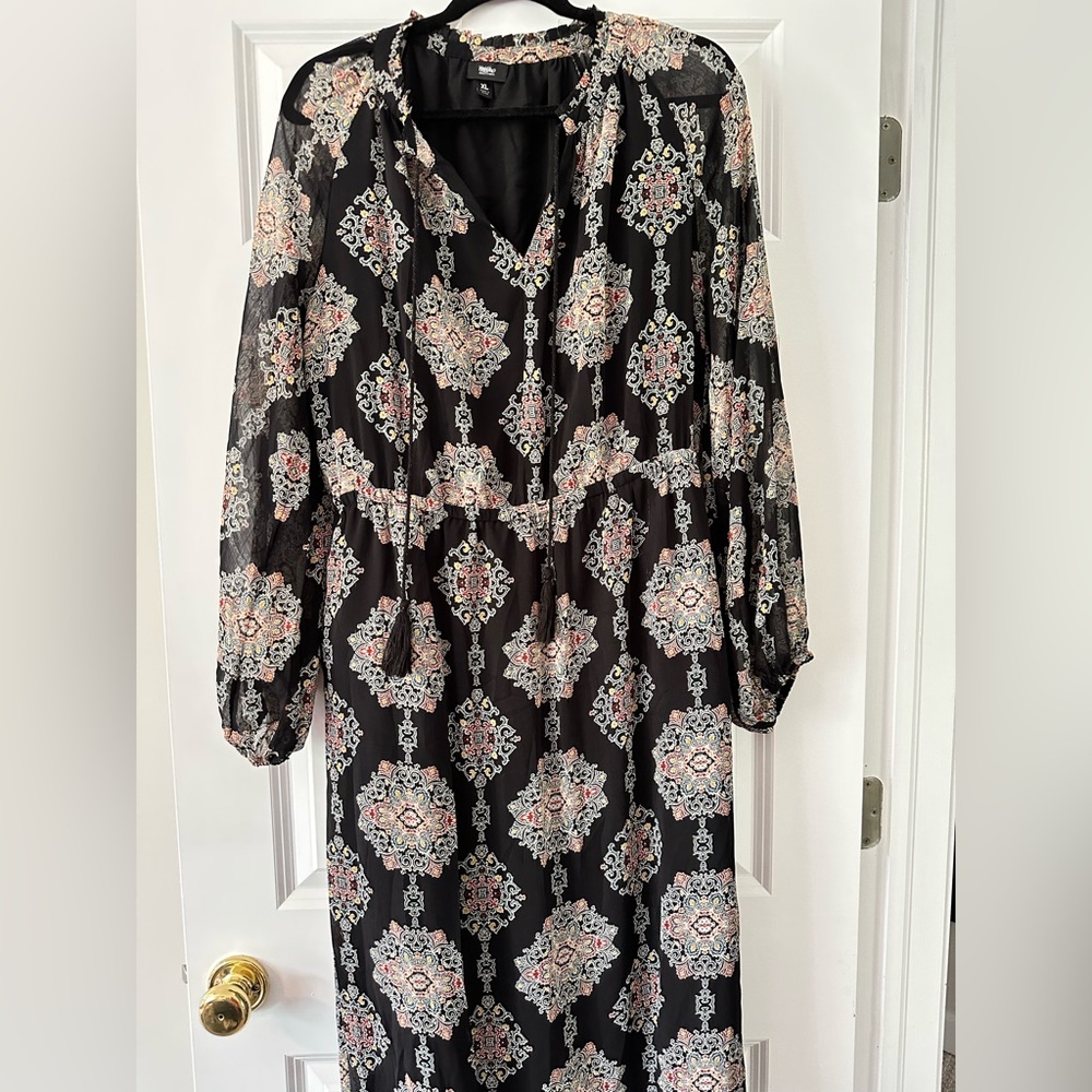 Floral sheer arms full sleeves bohemian maxi dress with a slip